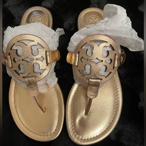 Tory Burch Women's Miller Metallic Gold Leather Sandals 7.5